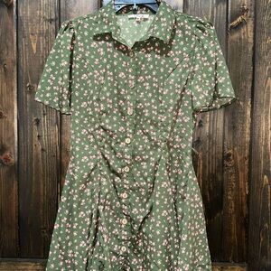 Floral Green Button-Up Dress